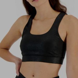 NWT Jenni Women's Square Neck Crackle Black Sports Bra/Bralette